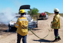 Dramático incendio de un vehículo en Ceibas: el conductor sufrió quemaduras al intentar apagar las llamas