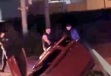 Cayó un auto en alcantarilla del acceso Bruno