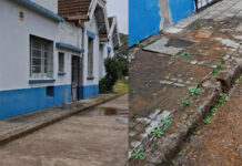 Pérdida de agua potable por un caño en el viejo hospital Urquiza