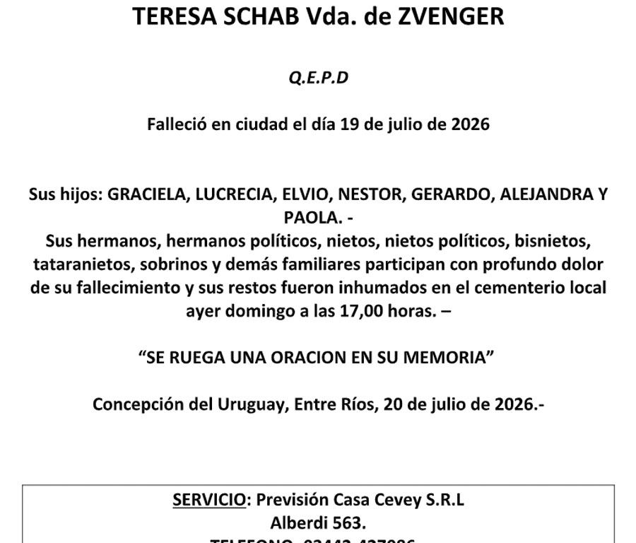 TERESA SCHAAB Vda. de ZVENGER QEPD
