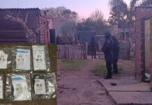 Narcomenudeo en Colonia Ayuí: secuestran cocaína fraccionada, dinero y detienen a dos personas tras tres allanamientos